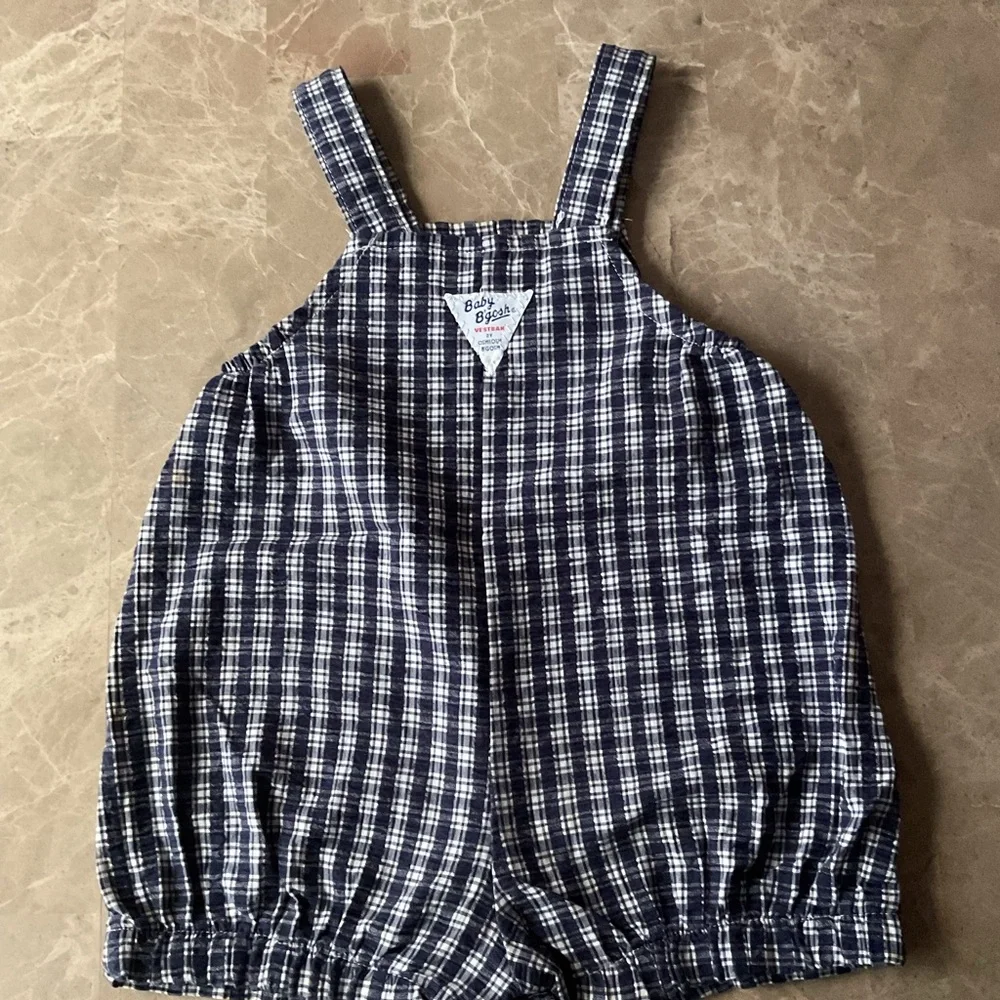 Oshkosh B'gosh vintage 80’s Sz  18M Overalls Romper Dog Patch plaid vest bank